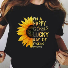 Load image into Gallery viewer, 2019 Summer Women's Fashion Sunflower and Letter Print Women Casual T-shirt Plus Size graphic tees women Black tshirt
